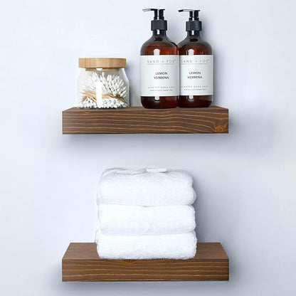Homeforia Classic Walnut 12 inch Floating Shelf, High End Solid Real Wood Small 12inch Floating Shelves for Wall Mounted, 12in Floating Shelves, Heavy Duty Bracket, 12 X 6.5 X 1.75 inches, Set of 3