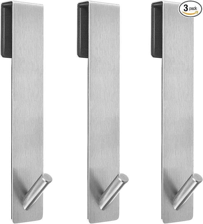 Kontoyo Shower Door Hooks(7.5 Inch),Extended Over Door Hooks for Bathroom Frameless Glass Shower Door,Stainless Steel Towel Hooks,Heavy Duty Rack Hooks for Robe,Towel-3 Pack-Silver
