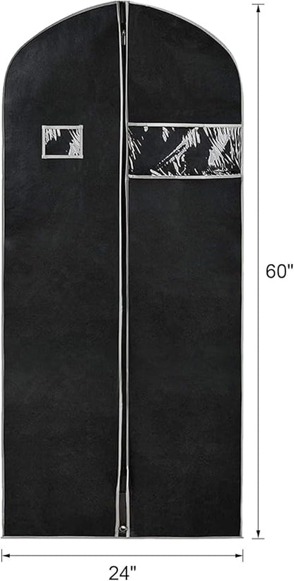 Syeeiex 60'' Dress Bags for Gowns, Set of 4 Garment Bag for Hanging Clothes, Dress Garment Bag, Dustproof and Keep Closet Tidy, Perfect for Suit Evening Dresses Fur Coat Long Dress Gown(Black&Grey)