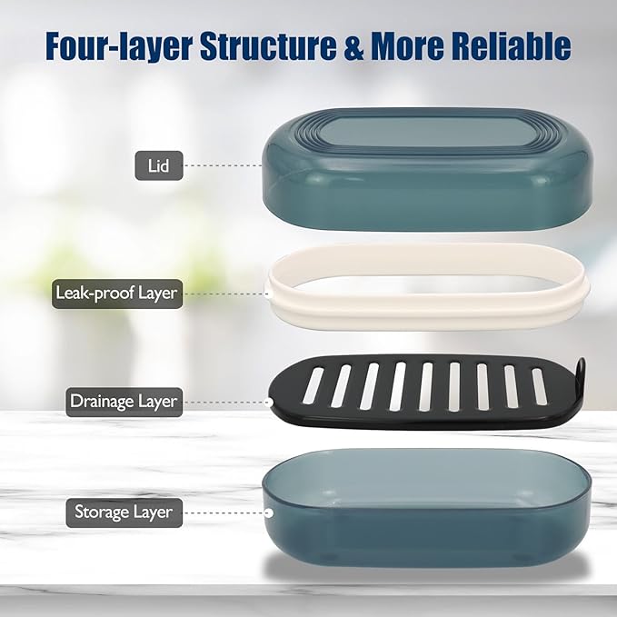 AIMAIAIMAI Shampoo Bar Holder Travel Case for Two Bars – Compatible with Kitsch Solid Shampoo & Conditioner Bars, Large Soap Container for Bathroom or Travel (Blue Style A-Large)