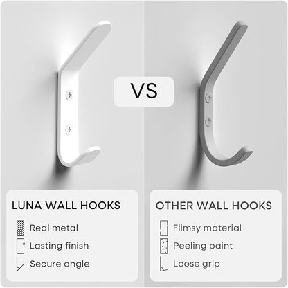 Homeforia Wall Coat Hook Rack - Set of 10 - White Metal Hooks for Hanging Coats - Hat Hooks - Hat Hangers for Wall