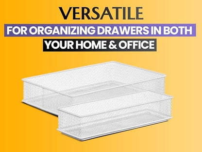 YBM HOME Silver Mesh Drawer Cabinet and or Shelf Organizer Bins, School Supply Holder Office Desktop Organizer Basket (2, 3x9x2 Inch)