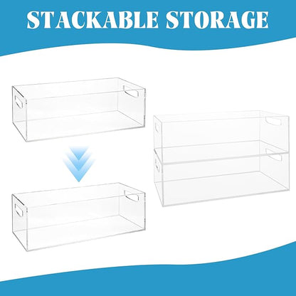 2 Pack DVD/CD Storage Box Acrylic Clear DVD Holder Case with Handles Stackable Storage Container Shelf Organizer Bin for CDs Video Games Cases Blu-Rays Books Booklets Countertop Cabinet Home Office