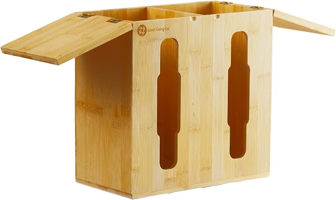 2-in-1 Bamboo Plastic Bag Holder and Trash Dispenser – Small/Compact (Standard Trash Bags Only), Cabinet, Under Sink Storage, Pantry & Laundry Room Organization, Kitchen Must Haves 2026