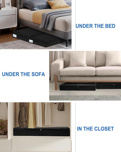 Under Bed Storage Containers, Low Profile Underbed Storage Bin 4.5 Inches Tall Clothes Storage Organizer With Rigid Side & Bottom, Shallow Thin Under Couch Dresser Storage Dorm With Lid - 2Pcs Black