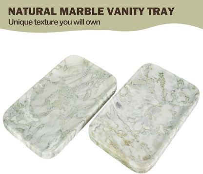 Karibiber Marble Vanity Tray, Large Stone Bathroom Tray for Countertop, 14'' African Gem Genuine Marble Decorative Tray for Dresser, Green Kitchen Trays for Counter,Perfume Storage, Non-Resin/Ceramic