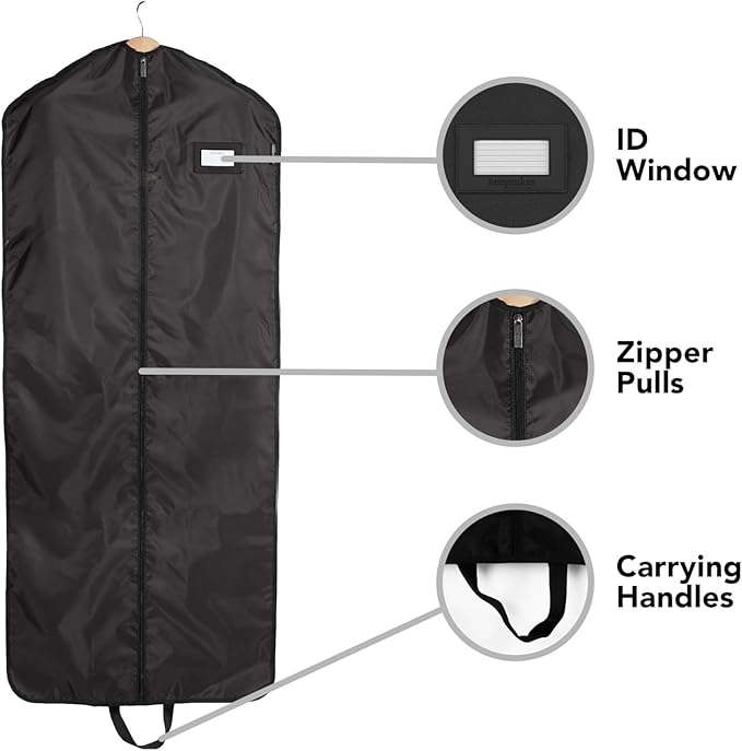 Covermates Keepsakes Garment Bag Set - Premium Polyester - Full Length Zipper - ID Window - Carrying Handles - Closet Storage, Black