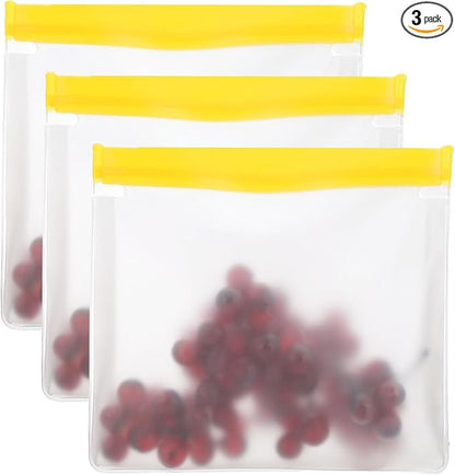 PATIKIL 8.7"x2"x7.9" Reusable Freezer Bag, 3 Pcs Leakproof Zip Food Storage Stand Up Bags Fridge Snack Vegetable Fruit Ice Container for Long-Lasting Freshness, Yellow