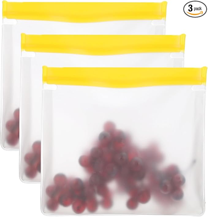 PATIKIL 10"x2"x7.3" Reusable Freezer Bag, 3 Pcs Leakproof Zip Food Storage Stand Up Bags Fridge Snack Vegetable Fruit Ice Container for Long-Lasting Freshness, Yellow