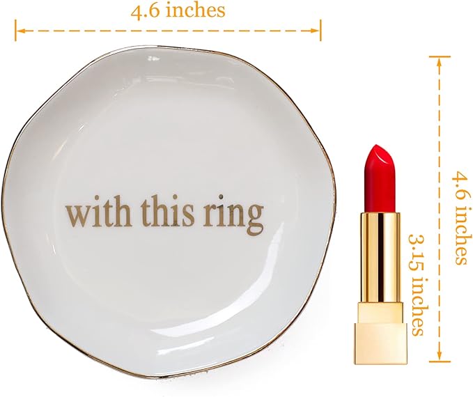 VINCOMIC Engagement Wedding Ring Dish-With This Ring Jewelry Dish Tray-Gifts for Bride, Bride to be, Newlyweds, Ceramic White