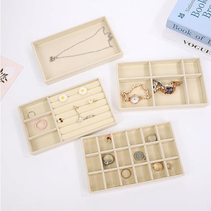 SPAKOWN Jewelry Drawer Organizer Inserts Set of 8, Small Stackable Jewelry Tray with Removable Dividers for Earrings Necklaces Rings Bracelets (Beige)