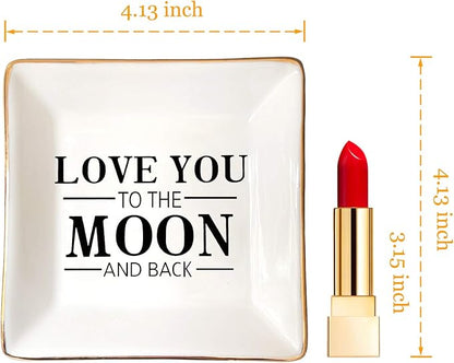 HOME SMILE Wife Gifts From Husband for Valentine Anniversary Ring Dish Jewelry Tray-I Love You to The Moon and Back
