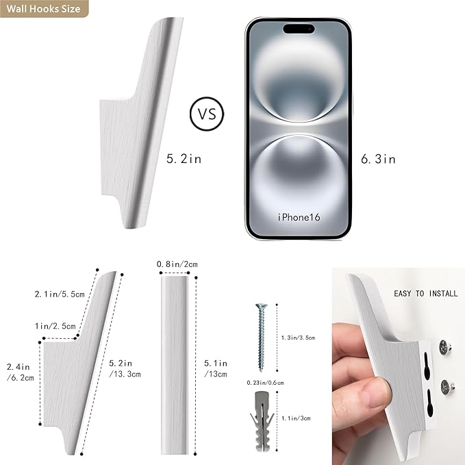 Wood Wall Hooks 4 Pack Coat Hooks Wall Mount White Wooden Hooks for Hanging Hat, Bag, Backpack, Rustic Coat Hooks for Wall, Wood Towel Hooks for Bathrooms and Entryway Hooks (White)