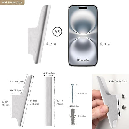 Wood Wall Hooks 4 Pack Coat Hooks Wall Mount White Wooden Hooks for Hanging Hat, Bag, Backpack, Rustic Coat Hooks for Wall, Wood Towel Hooks for Bathrooms and Entryway Hooks (White)