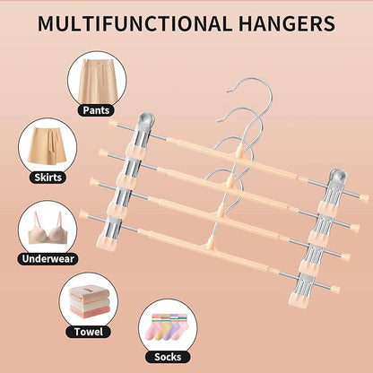 HWAJAN 10PACK 14Inch Pants Hangers with Clips Adjustable Skirt Hangers for Women Metal Non-Slip Trousers Hanger Heavy Duty Space Saving Clothes Hanger for Shorts,Jeans,Coral Pink