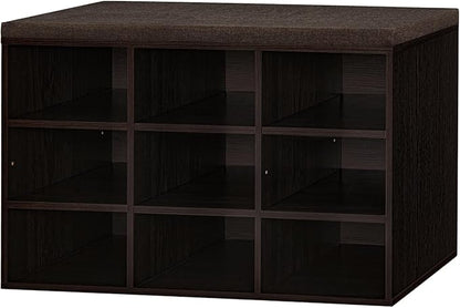 DINZI LVJ Shoe Bench, 9 Cubbies Shoe Organizer for Entryway, Storage Bench with Cushion, Cubby Shoe Rack with Adjustable Shelves for Living Room, Bedroom, Mudroom, Hallway, Espresso