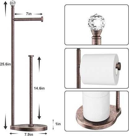 Toilet Paper Holder for Bathroom, Heavy Weighted Metal Free Standing Toilet Paper Storage with Crystal Ball, Toilet Paper Stand for Bathroom Accessories, Oil Rubbed Bronze [Holds MEGA Rolls]