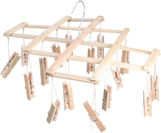 Folding Hangers Foldable Laundry Socks Hanging Rack Multi Hanger Socks Hook Dryer Folding Drying Rack Clothespin Baby Clip Wooden