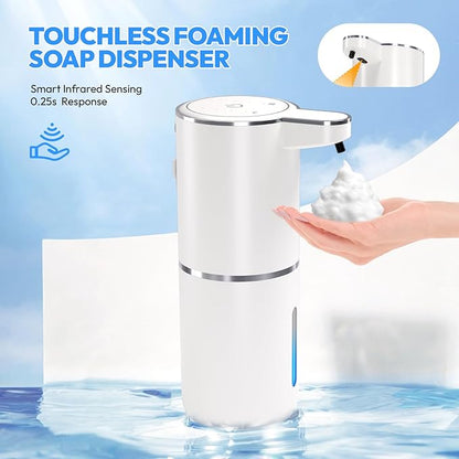 MTYGK Automatic Foaming Soap Dispenser,Touchless Foam Soap Dispenser,12.8oz Rechargeabled Wall Mounted Smart for Bathroom and Kitchen Dish Soap,Easy for Toddlers(White)