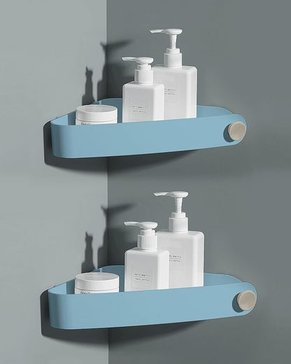 Sotfamily Plastic Shower Caddy Corner (For 90° Only), 2 Pack Adhesive Corner Shower Shelves for Bathroom Organizers and Storage, Light Blue