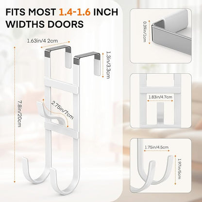 FYY Over The Door Hooks - 2 Pack Heavy Duty Triple-Hook Organizer Hanger with Non-Slip Rubber for Towels, Clothes, Hats & Bags Use in Bathroom, Bedroom, Kitchen - Fits Interior Doors Up to 1.6" White