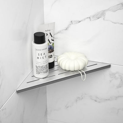Bernkot Corner Shower Shelf 10", Brushed 304 Stainless Steel Slot Design Recessed Corner Shelves Bathroom Grout in Shelf for Tiled Wall, 2 Pack