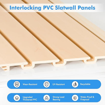 [4x2 Ft²] PVC Slat Wall Paneling, Adjustable Slatwall Panels with Coupling Structure, Slatted Wall Panel System with Customizable Storage Options, DIY Cutting & Easy-to-Install Slatwall Board Shelves