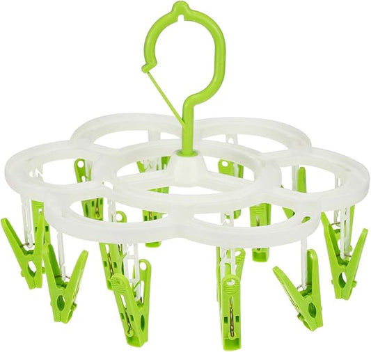 Clothespin Rack Laundry Drying Rack,Clothes Hangers with 16 Clips,Clip Hanger Drip Hanger for Drying Underwear,Baby Clothes,Socks,Bras,Towel,Pants,Hat,Scarf,Cloth Diapers,Gloves (Green)