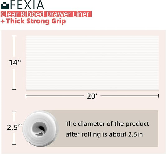 FEXIA Shelf Liners for Kitchen Cabinets Non-Slip Drawer Liner 14 Inches x 20 FT Waterproof & Oil-Proof Non Adhesive Durable Material Fridge Liner for Shelves
