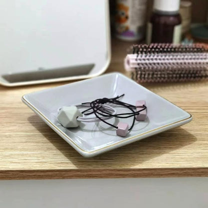 HANKOR Ceramic Jewelry Dish Tray, Decorative Trinket Tray Holder for Ring Earring Key, Gift for Women Girls, 4.7inch, Light Gray