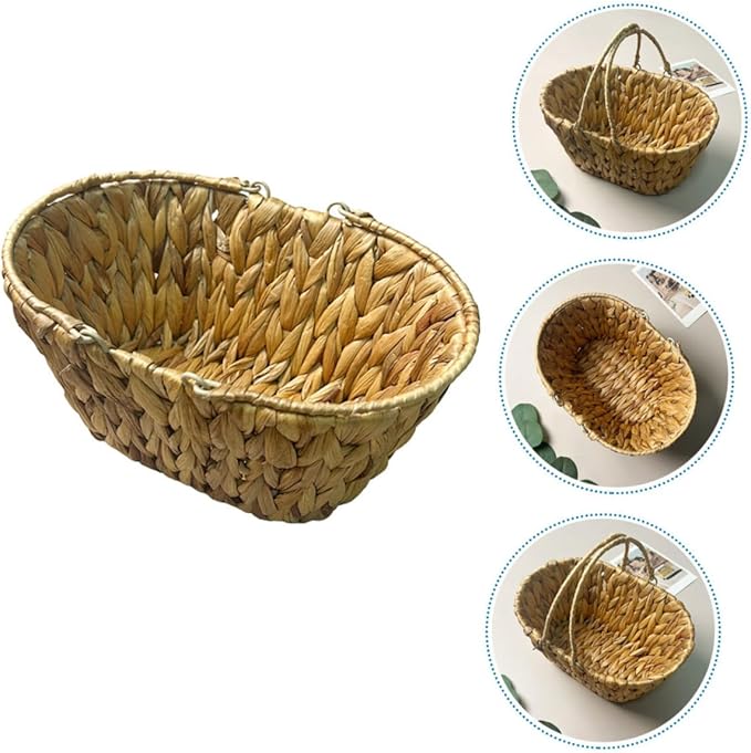 Woven Fruit Basket Stair Basket Pantry Organizer Boho Decor Handle Swing Storage