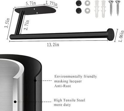 Paper Towel Holder Under Cabinet-Matt Black Self Adhesive Paper Towel Holder for Bathroom Countertop Organizer Horizontal or Vertical Wall Mounted for Kitchen Accessories