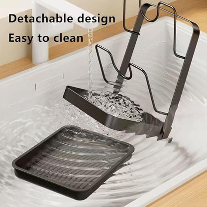 2026 New Kitchen Pot Lid Storage Rack, Pot Lid Holder While Cooking, Double Layer Lid and Spoon Rest With Tray, Multifunctional Spatula Holder For Stovetop, Kitchen Counter (Single Layer-grey)
