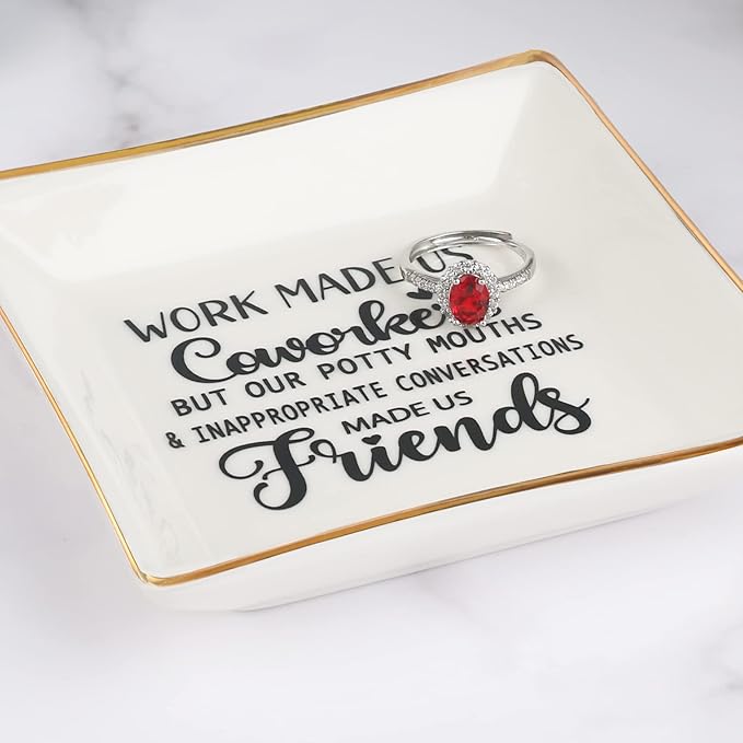 Piudee Coworker Gifts for Women - Work Made Us Coworkers&Friends Jewelry Dish, Farewell Going Away Appreciation Gifts for Coworkers Women Goodbye Thank You Gift Retirement Birthday Christmas Gift