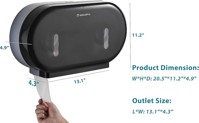 Twin Jumbo Toilet Roll Dispenser: Double 9 Inch Paper Holder Wall Mount with Key Lock for Commercial Office & Public Restrooms, Design by Modunful MD-902-Black