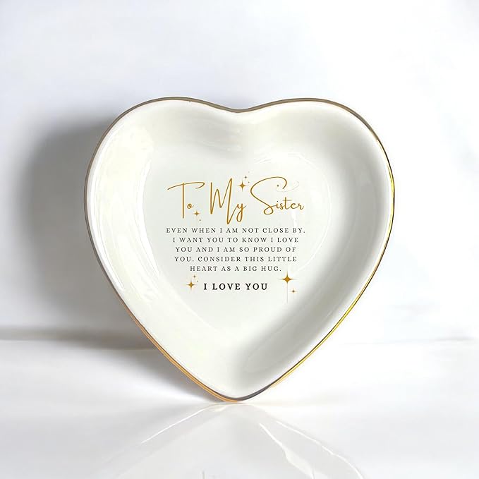 HatafaFurni Ring Dish Holder for Sister - Jewelry Trinket Tray Gift for Big Sister - Wedding Christmas Ceramic Dish - Consider This Little Heart As A Big Hug