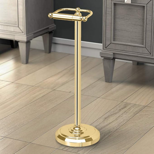 Home Accents Brass Toilet Paper Holder, Freestanding Pedestal Tissue Stand, 22" Height, Floor Standing Bathroom Holder