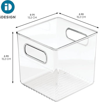 iDesign Recycled Plastic Pantry and Kitchen Storage, Freezer and Fridge Organizer Bin with Easy Grip Handles – 6” x 6” x 6”, Clear