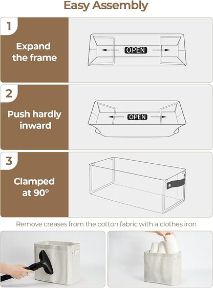StorageWorks Narrow Storage Bins, Small Basket for Closet and Shelves, Rectangular Fabric Organizer with Handles, Toilet Paper Storage, Khaki and Beige Stripes, 2-Pack