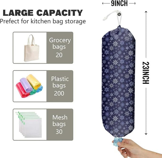 2pcs Blue Plastic Bag Holder Snowflake Grocery Bag Holder and Dispenser Organizer Garbage Shopping Trash Bags Storage for Kitchen Housewarming Gifts for Women Friends Sisters