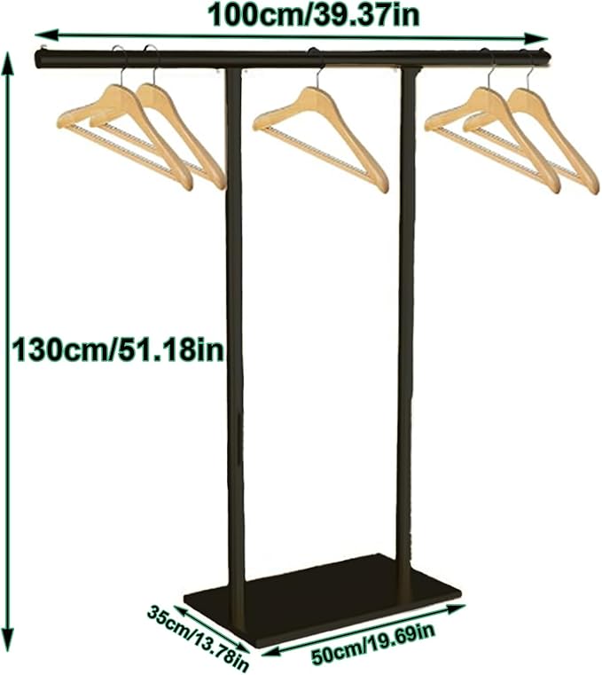 Clothing Display Rack Black Metal Stand for Boutique, Floor-Standing Clothes Hanging Organizer for Garment Costume Coat Storage Retail Display Racks (Black, Medium)