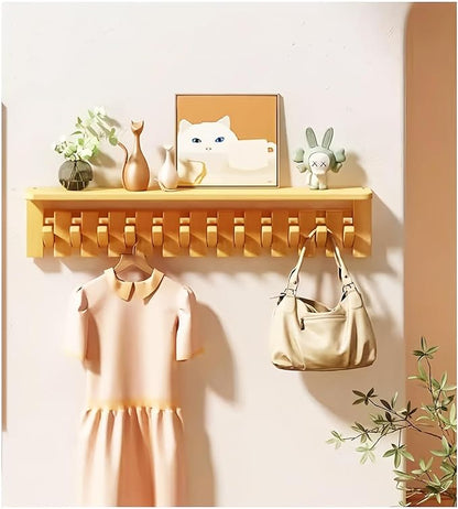 Wall Mounted Coat RackHooks Piano Key Hangers Natural Solid Wood Hanger Non-Woven Fabric Clothes Hangers for Closet, Kitchen, Bedroom, Bathroom, Entryway (Tray-Beech, 4 Hooks)
