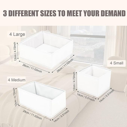 Mooisco 12 Pack Drawer Organizer Clothes, Fabric Closet Organizers and Storage, Foldable Cloth Storage Bins for Underwear Socks, Bra, Ties, Scarf, Belt, Hair Accessories, White