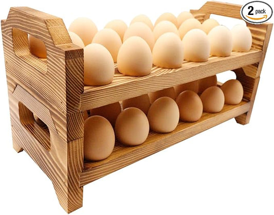 Wooden Egg Holder Countertop, Stackable Egg Storage Trays for 36 Fresh Chicken Deviled Egg Organizer Rustic Kitchen Decoration, Egg Container Rack, set of 2 pieces