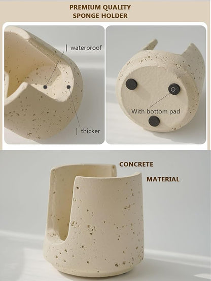 SDALI HOME Concrete Sponge Holder for Kitchen Sink Counter,Kitchen Dish Rack,Sponge Caddy for Sink Countertop Organizer and Elegant Decor,Waterproof/Heavy (Light Beige)