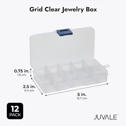Juvale 12-Pack Mini Tackle Box Organizer - Clear Plastic, 5 x 2.6 x 0.8 In - Customizable Dividers for Screw & Bead Storage - Craft & Earring Storage Containers