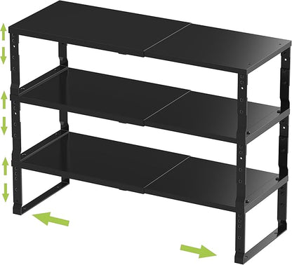 Expandable Stackable Spice Rack Organizer for Kitchen Cabinet,Adjustable Counter Shelf, countertop, Pantry,Cupboard,Bathroom,Bedroom(3Packs/Black/Medium)