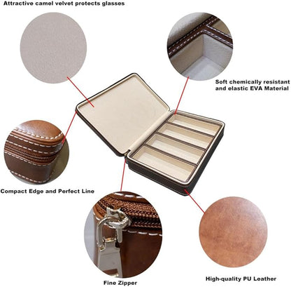 Beaufort 4 Slots PU Leather Eyeglasses Storage Box Sunglasses Box Jewelry Display Case Watch Box for Women Men(4GL-Coffee brown)