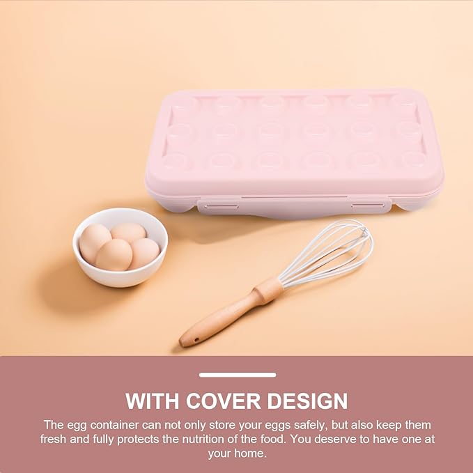 UPKOCH Pink Plastic Egg Container for Refrigerator 18-Egg Storage Organizer with Lid Stackable Holder for Kitchen Fridge Reusable Fresh Box