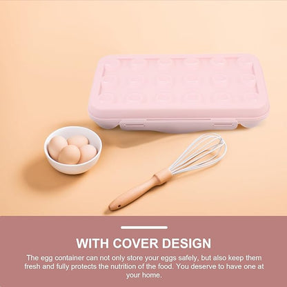 UPKOCH Pink Plastic Egg Container for Refrigerator 18-Egg Storage Organizer with Lid Stackable Holder for Kitchen Fridge Reusable Fresh Box